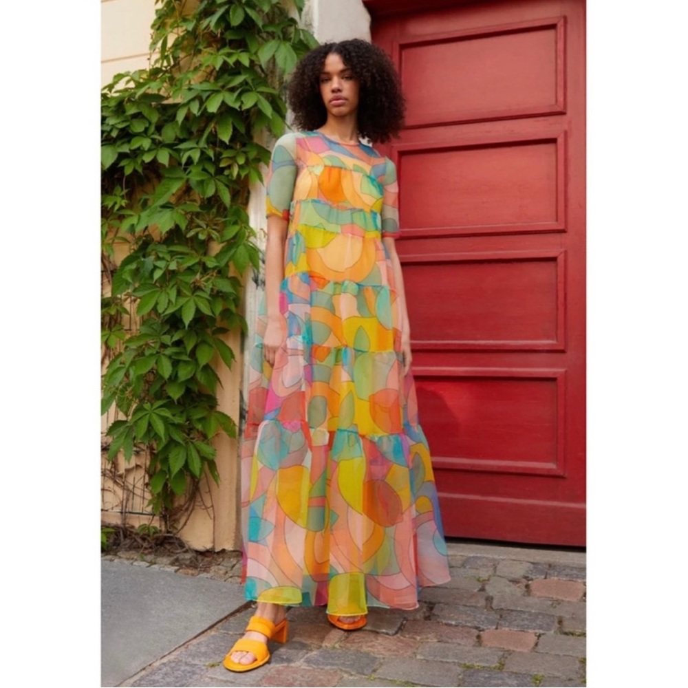 STAUD HYACINTH DRESS IN CITRUS KALEIDOSCOPE